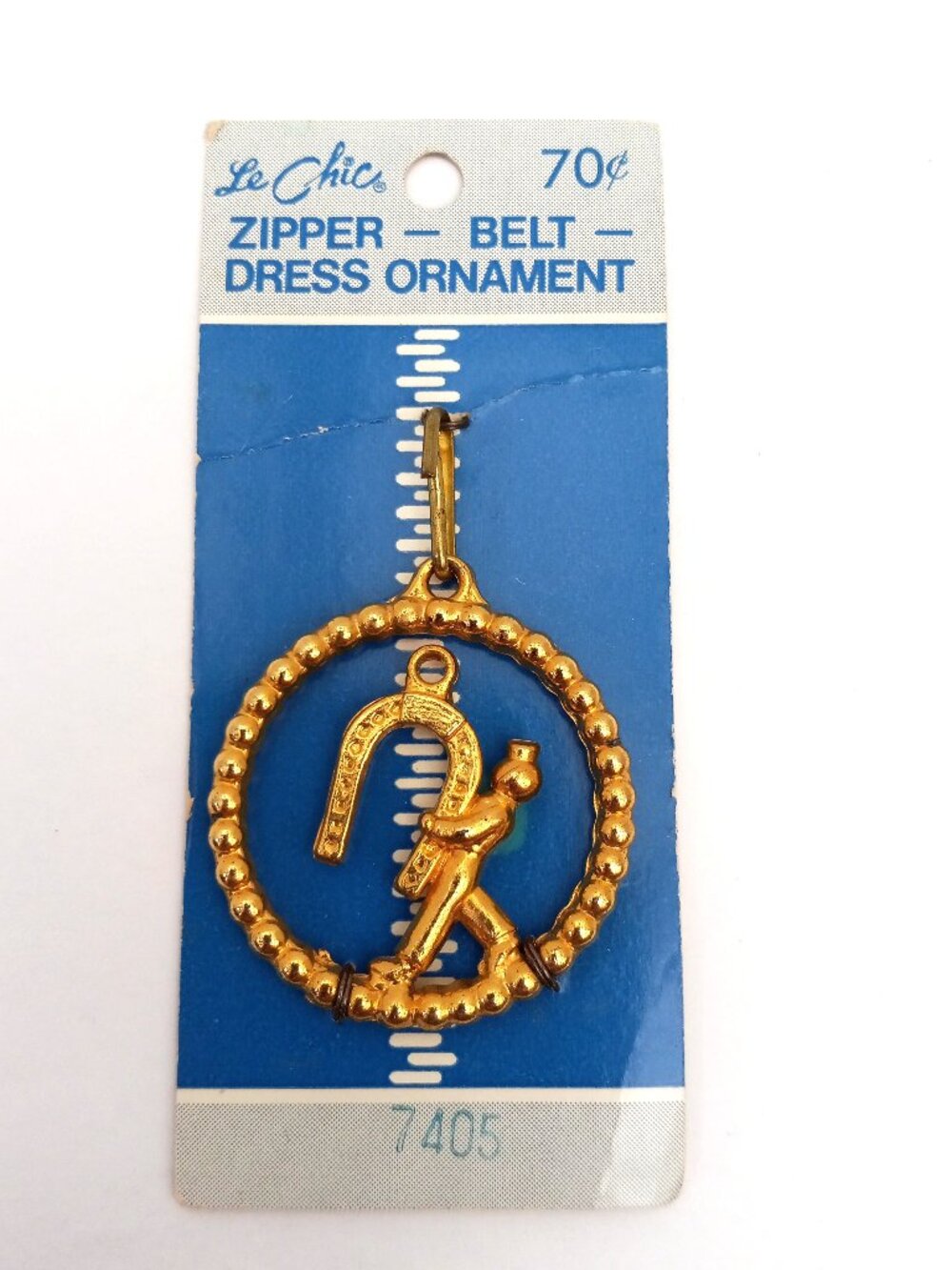 Le Chic Vintage Zipper Belt Dress Ornament Horseshoe Good Luck Charm Gold Tone